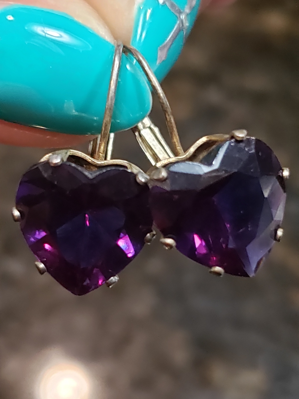Heart-Shaped Purple Glass  Drop Earrings